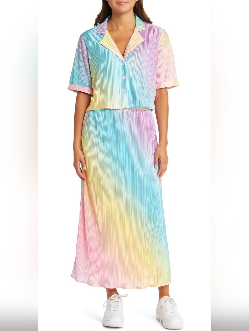 NWT - Dressed In LALA Rainbow Plisse Skirt Set (S)